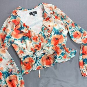 Lulu's Vibrant Floral Blouse - Orange and Blue Size S